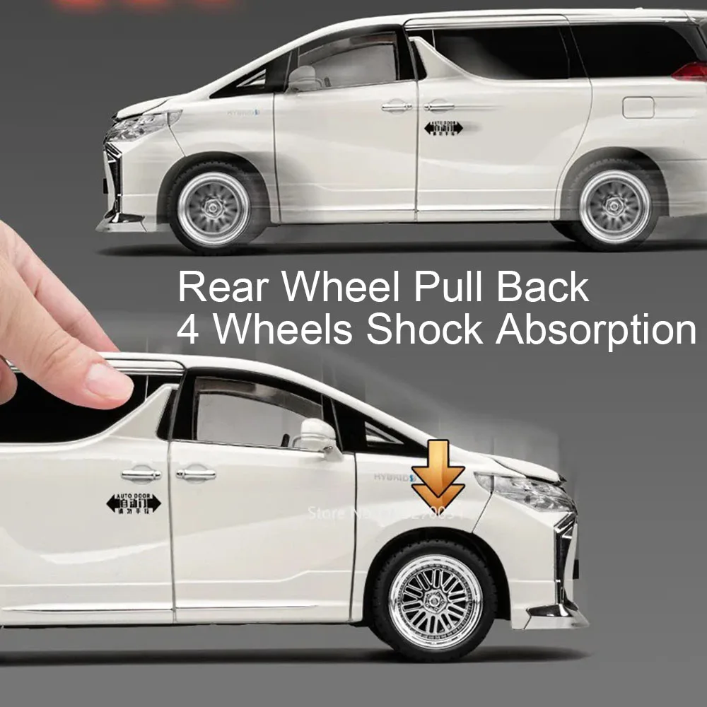 1:18 Alphard Vellfire Model Speelgoedauto's Legering Diecast Geluid Licht Deuren Geopend Voorwiel Steering Trek Simulatie Voertuigen