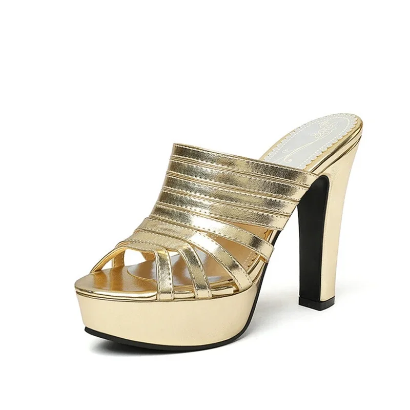 Sandalias De Mujer النساء الصنادل المفتوحة تو الذهب عالية الكعب شباشب لخارج المنزل صنادل أرضية الحفلات مضخات حجم كبير 49 50 33-47 #1