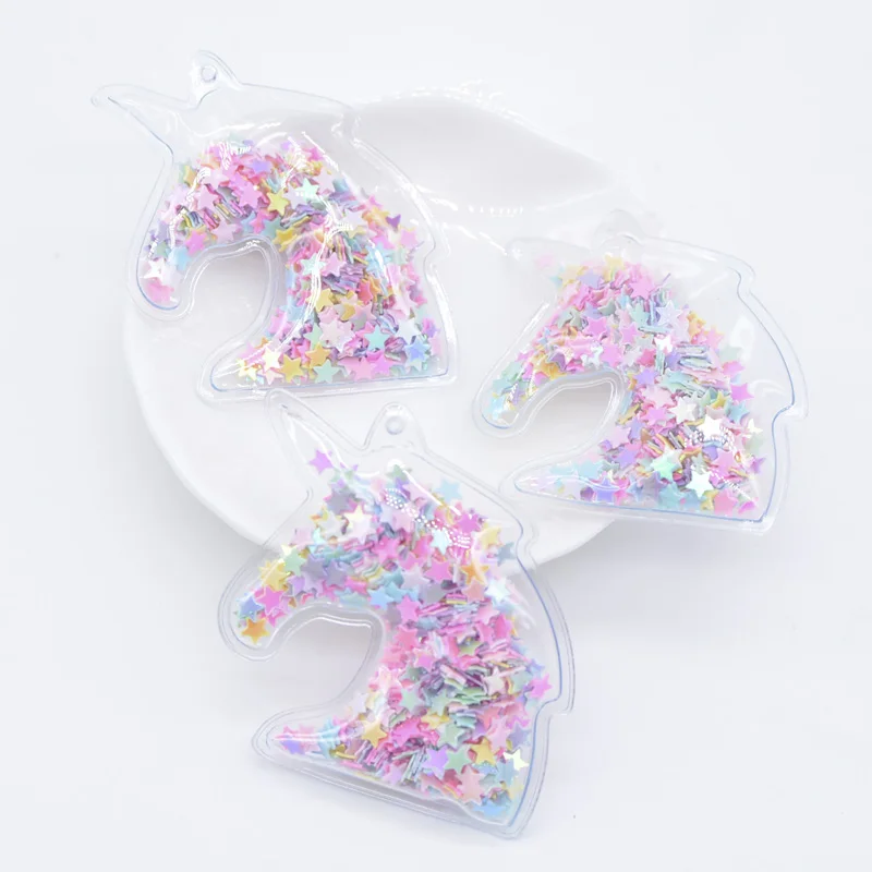 8Pcs Transparent PVC Filling Sequin Perforated Unicorn Applique for DIY Headwear Hair Clips Bow Pendant Ornament Accessories