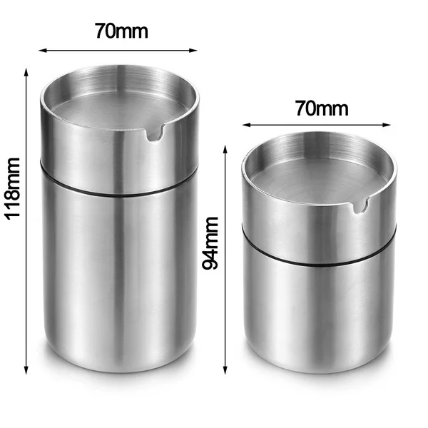 9.4X7cm 11.8X7cm Retardant Windproof Durable Stainless Steel Ash Holder Funnel Shaped Lid Car Ashtray