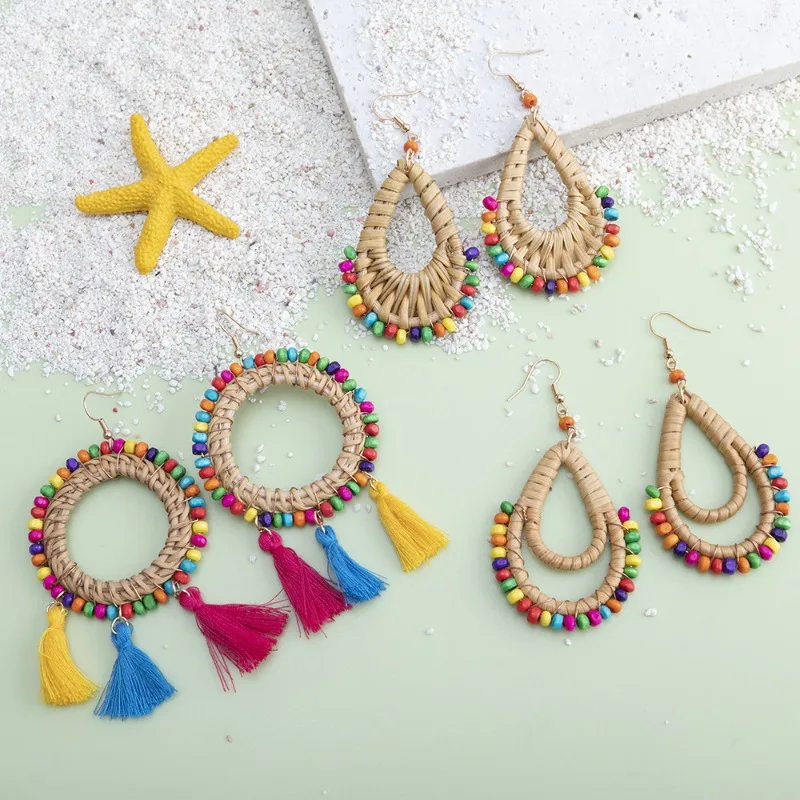 

Bohemian Ethnic Style Earrings New Fashionable Water Drop Rattan Woven Earrings for Women Jewelry