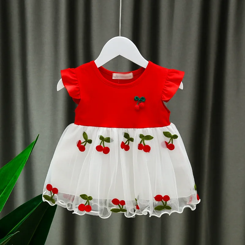 Summer New Red Cherry Baby Girl Princess Dress, 6-24 Months Children\'S Clothing