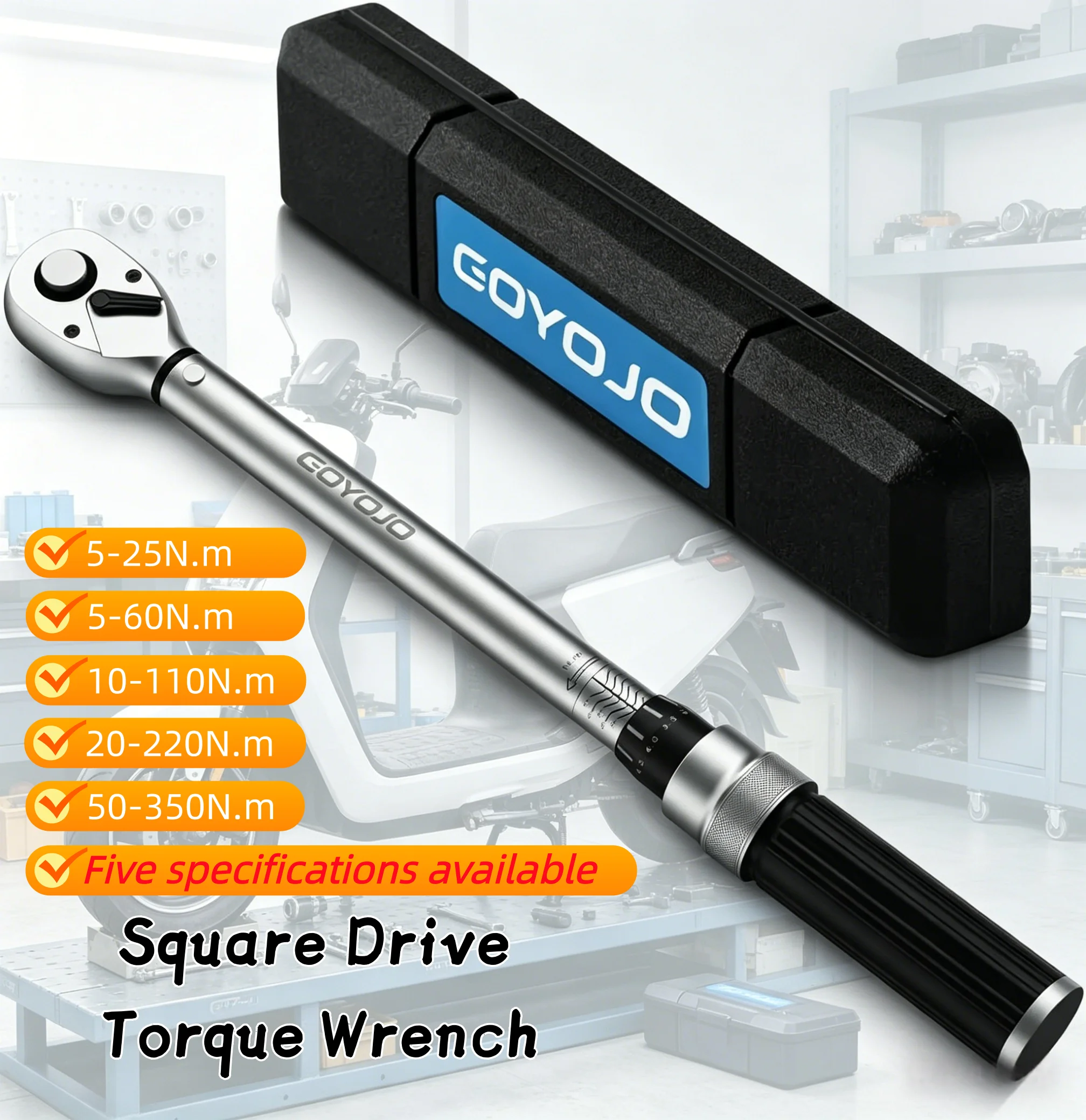 

GOYOJO 1/2-дюймовый высокоточный динамометрический ключ с квадратным приводом 5-350 Н·м, предустановленный, для свечей зажигания, для ремонта велосипедов и автомобилей, доступны пять размеров