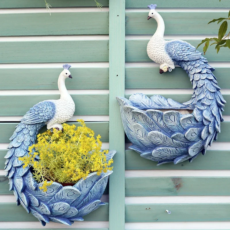 Maceta colgante  pared  pavo real creativa en la pared del balcón del jardín decoración  pared del patio al aire libre