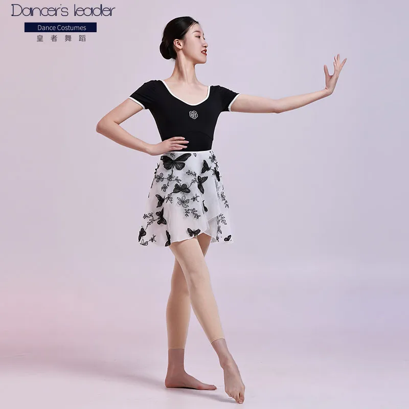 발레 스커트 댄스 거즈 스커트 수 놓은 더블 스커트 클래식 연습복 성인 원피스 짧은 스커트 댄스 서정적 스커트