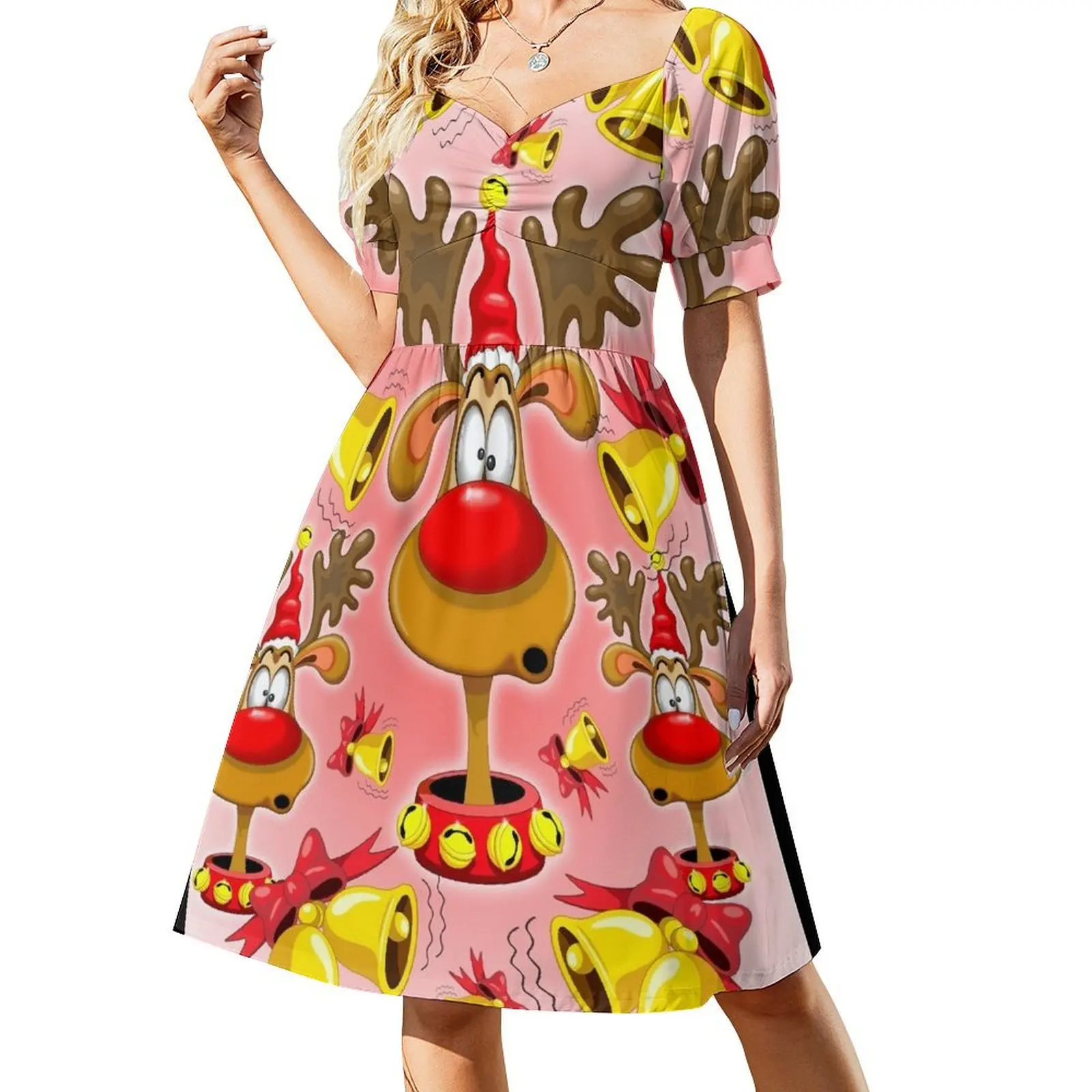 Reindeer Fun Christmas Cartoon with Bells Alarms Sleeveless Dress dress summer 2024 women Women's evening dress