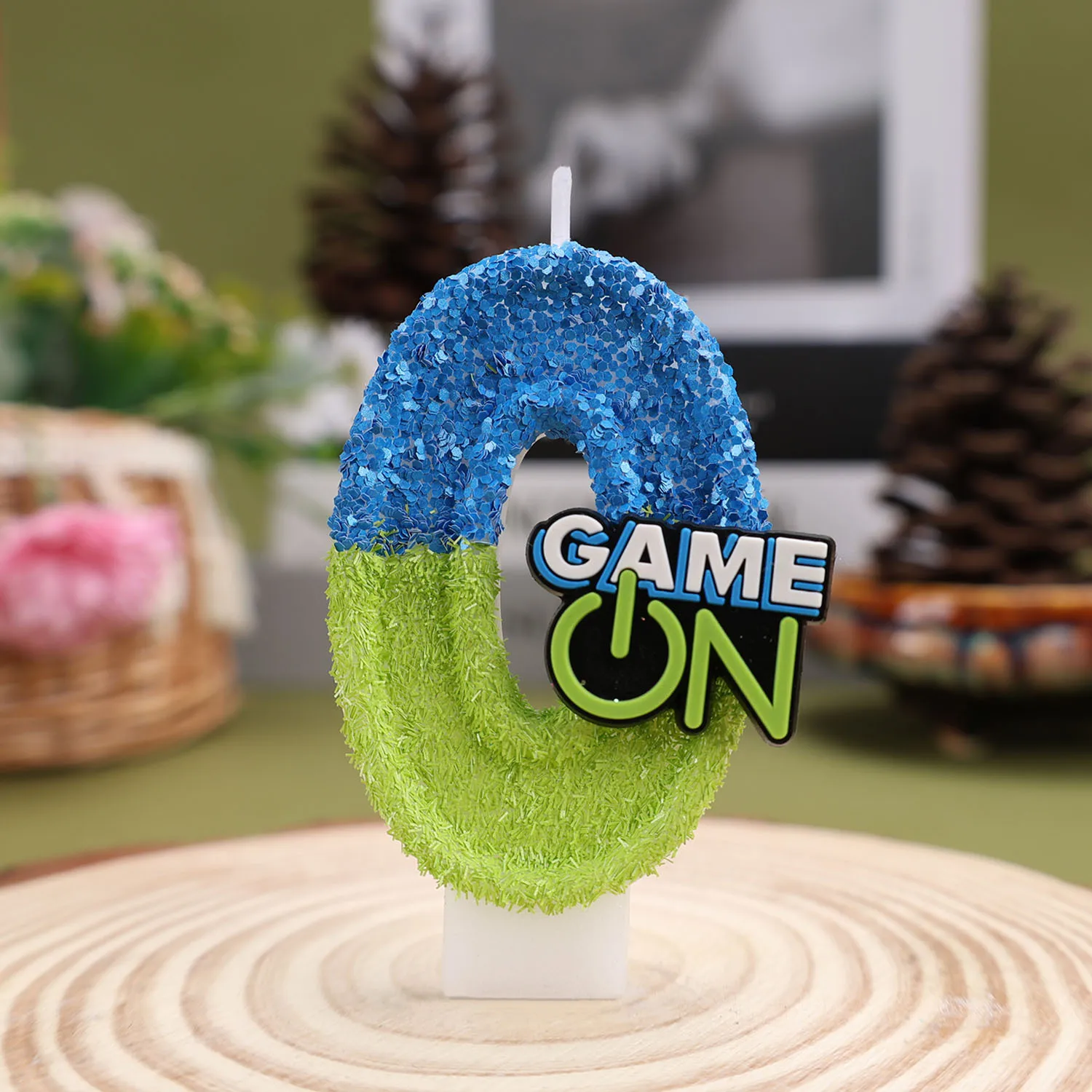 Blue-green 'GAME ON' pixel Text Digital Candles, Party Gifts, Holiday Decorations, Birthday and Anniversary Candles