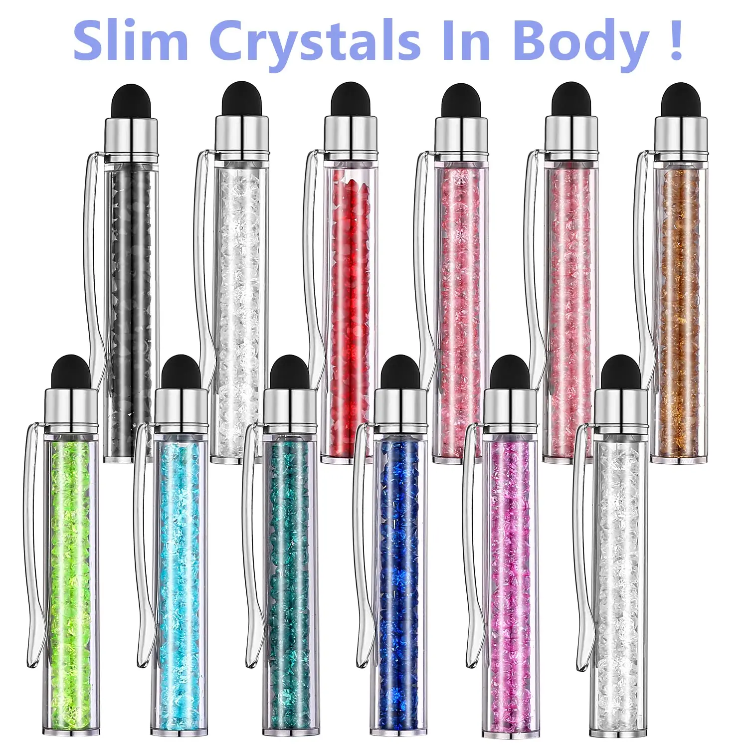 36pcs/lot Bling 2 in 1 Colorful Crystal Capacitive Touch Stylus BallPoint Pen For iPad For iPhone For Samsung For Android phone