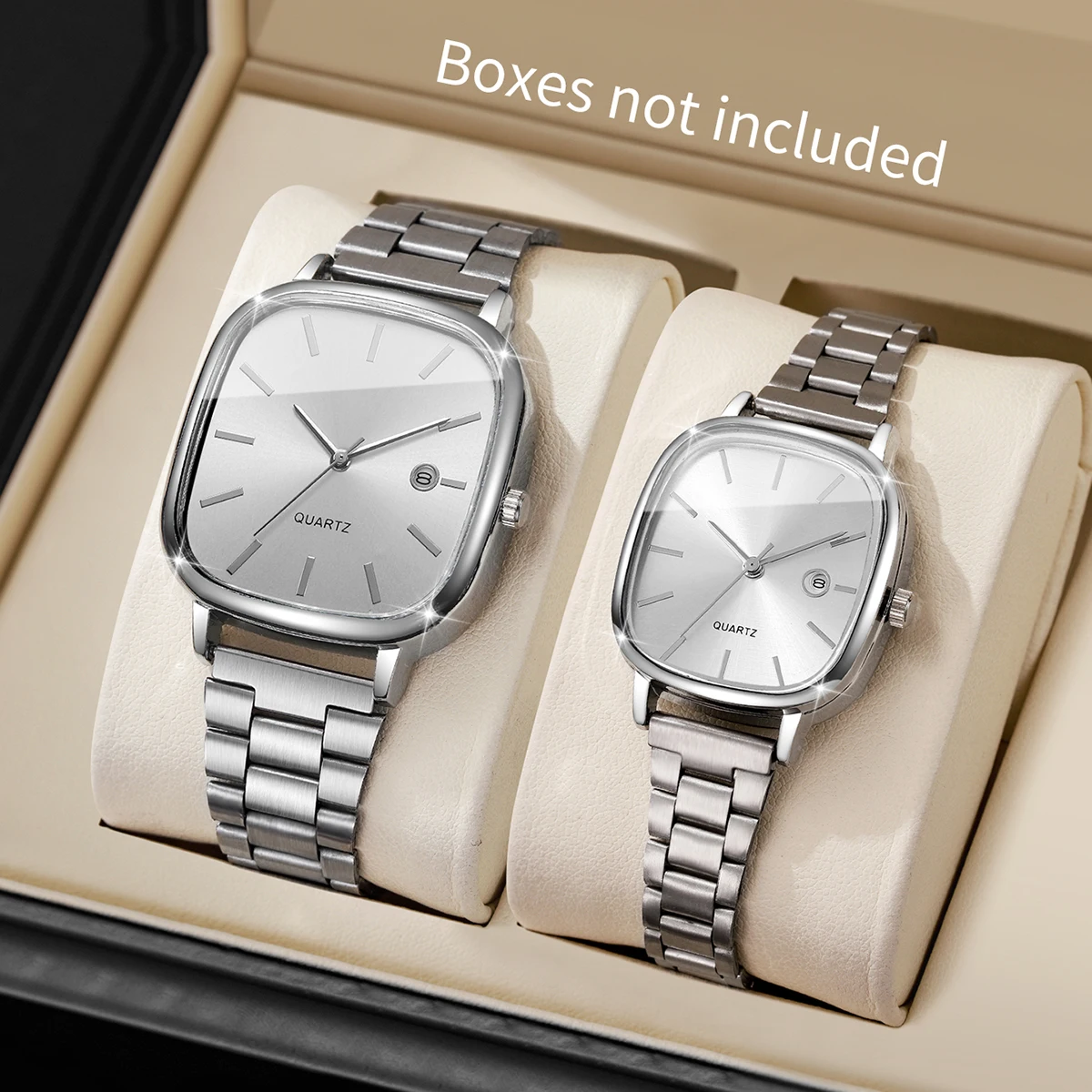 2PCS Fashion Square Dial Couple's Wristwatches Men Women Casual Daily Calendar Watch Relojs (Without Box)