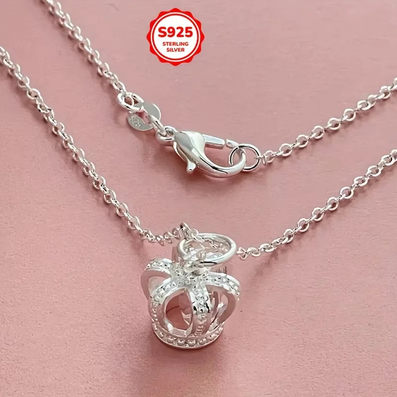 Charms 925 Sterling Silver Crown Necklace For Women Lady Men Diy Valentine'S Day Is Suitable For Everyday Wear For A Girlfriend.