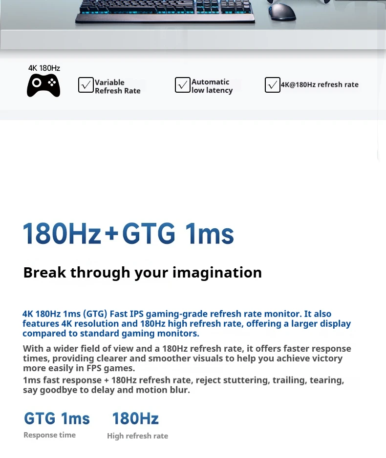 27-inch 4K-monitor 180 Hz (1K bij 360 Hz), 96% DCI-P3, computerscherm, in hoogte verstelbaar, behuizing van gelegeerd metaal