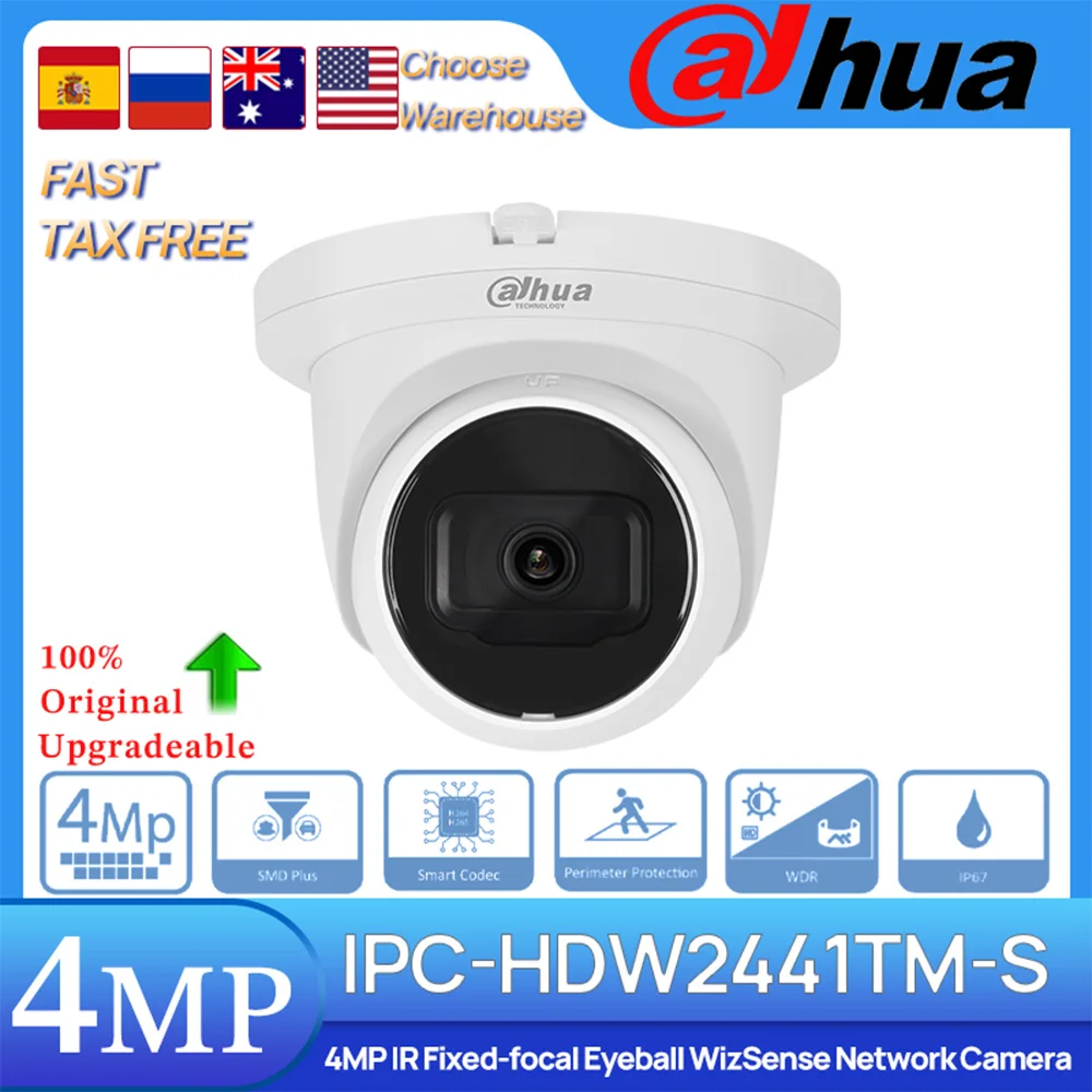 Dahua Original IPC-HDW2441TM-S 4MP POE IR30M WDR WizSense Eyeball Network Security Camera Built in MIC SMD Plus IP67 IVS H.265