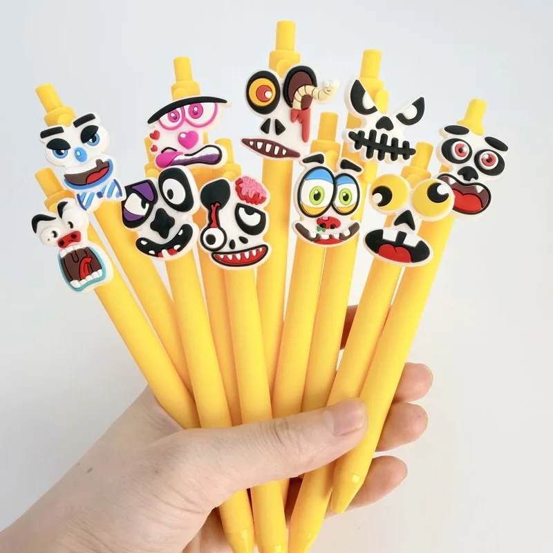 20/30pcs  Creative, simple, cute Halloween-themed retractable ballpoint pen with funny ghost faces Campus Design Back-to-School