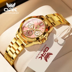 OPK 6001 Women's Wristwatches Solid Stainless steel Elegant Pink Dial Luxury Brand Ladies Watches