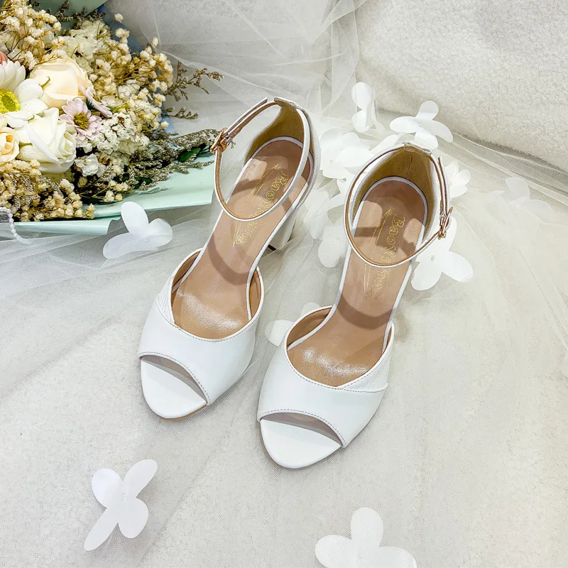 

Женские сандалии на высоком толстом каблуке с пряжкой и одним словом, свадебные туфли, свадебные туфли