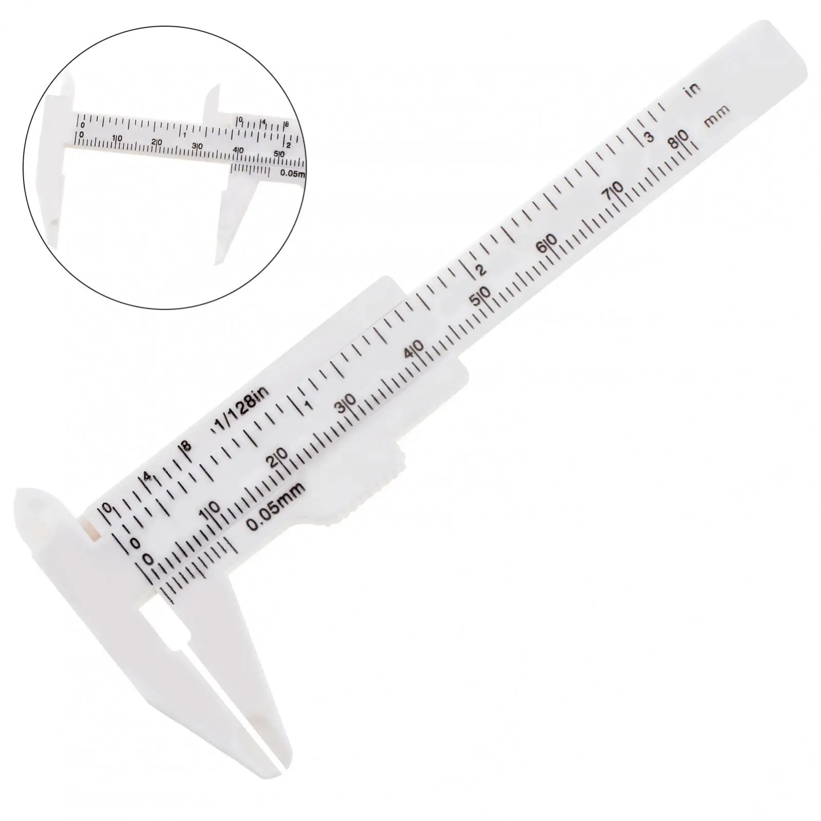 0-80mm Double Scale White Plastic Vernier Caliper with White Mini Measurement Tool for Students / Antique Measurement