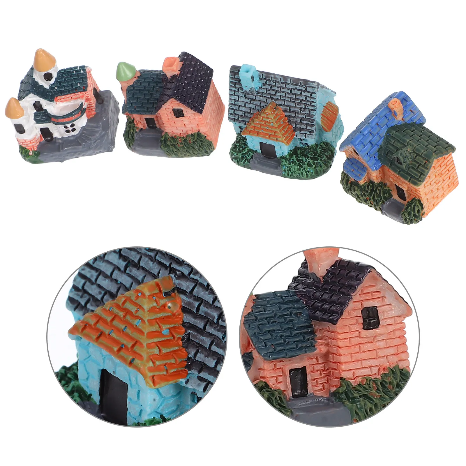 

Набор из 4 миниатюрных европейских деревенских домиков из смолы для сказочного сада, микроландшафта, деревеньок, бонсай, декора для цветочных горшков и растений