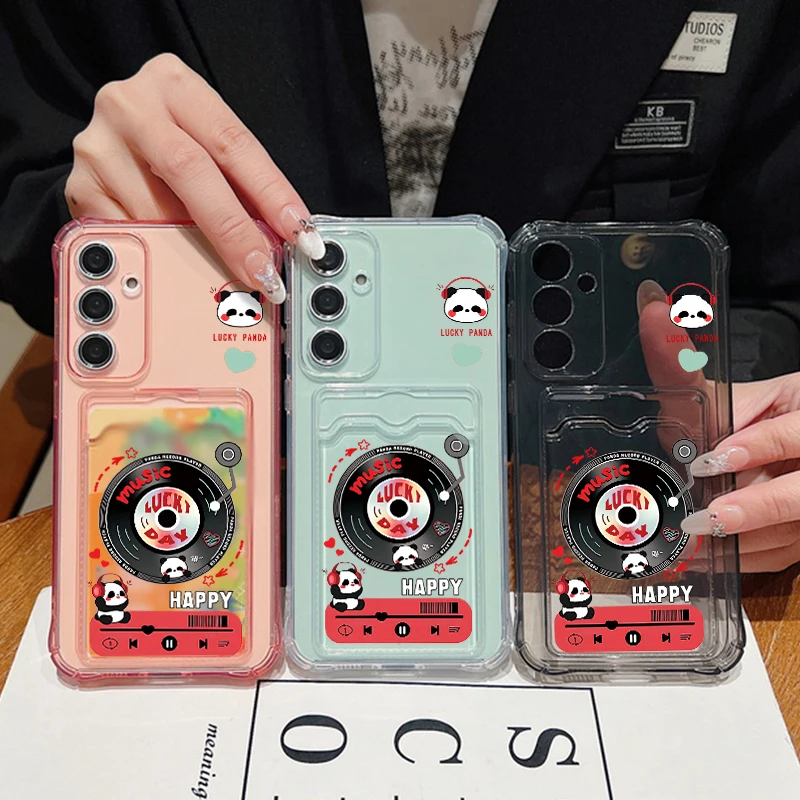 Panda Record Card Case For Samsung Galaxy A56 A55 A54 5G A53 A52 A36 A35 A34 A16 A15 A14 A26 A25 S21 FE S22 S23 S24 S25 Ultra