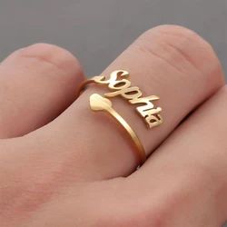 Anillo personalizado con nombre para mujer, sortija conmemorativa ajustable de acero inoxidable, embalaje de caja de regalo de joyería