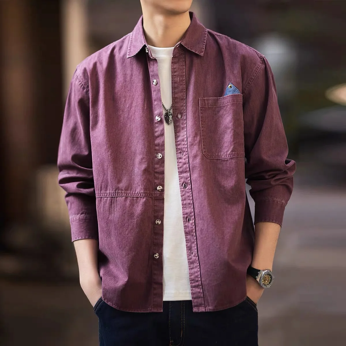 

Men's Spring Autumn American Streetwear Vintage Fashion Casual Loose Long Sleeve Pure Cotton Cargo Shirts Man Plus Size Blouses