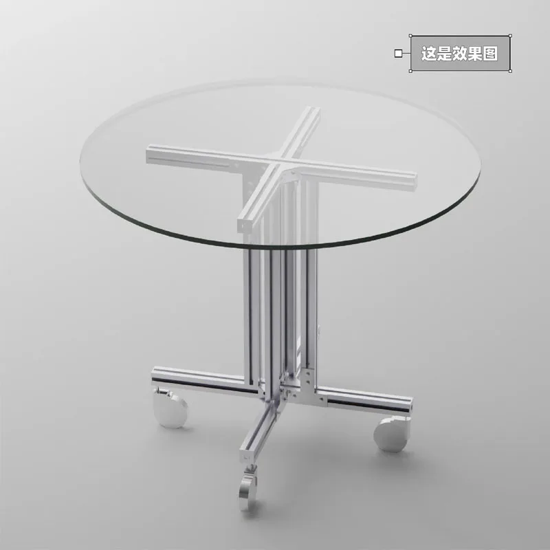 طاولة شاي بعجلات طاولة تفاوض قهوة متحركة من الألومنيوم حافة من الزجاج المقسى قليلة مستديرة #5
