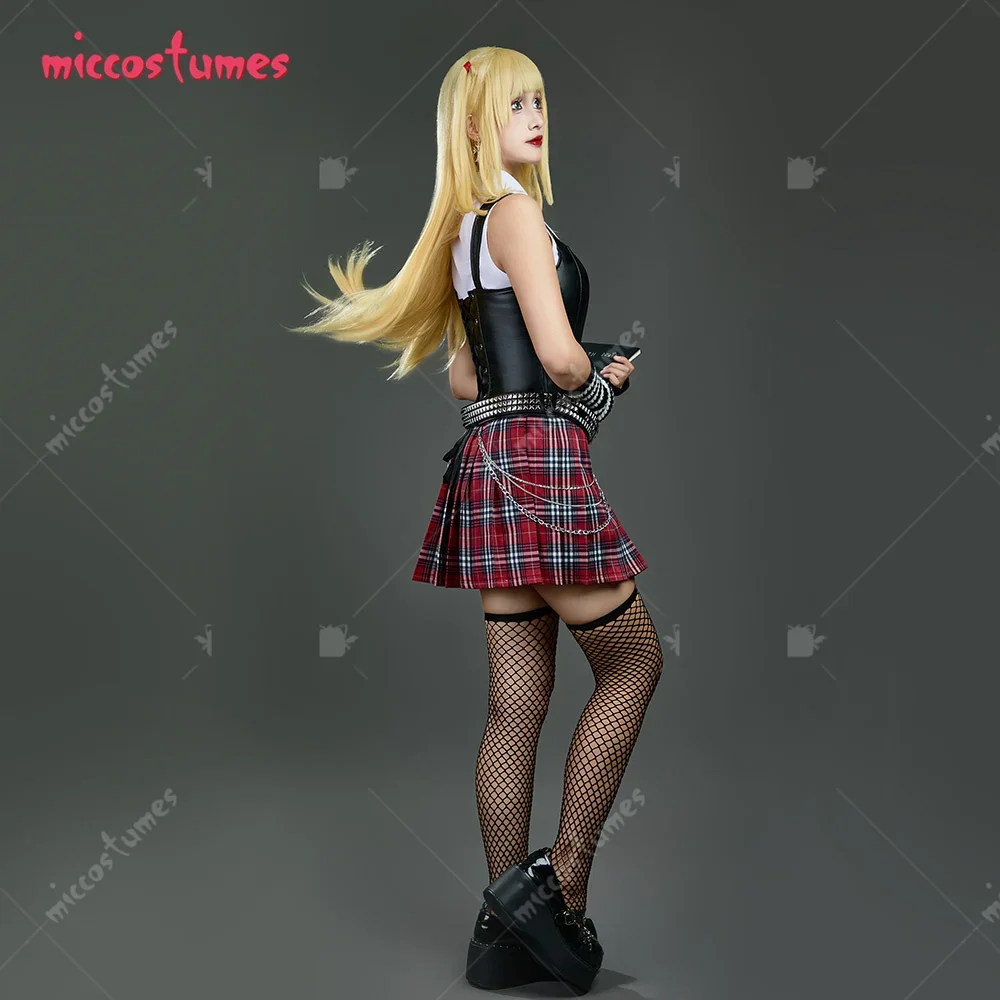 haikyuu Women\'s Misa Cosplay Costume Shirt Vest Set with Red Plaid Skirt and Waist Chain Halloween Cosplay Costumes