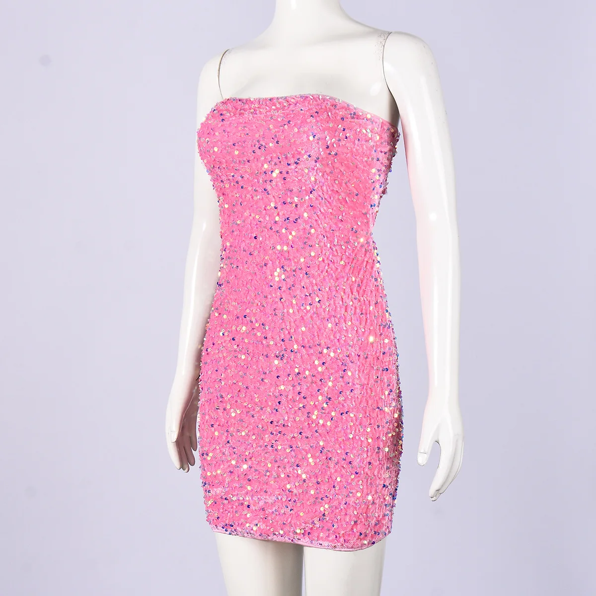 Sexy rosa lantejoulas impressão feminina dupla camada sem alças contas cintas hip-envolto vestido para mulher