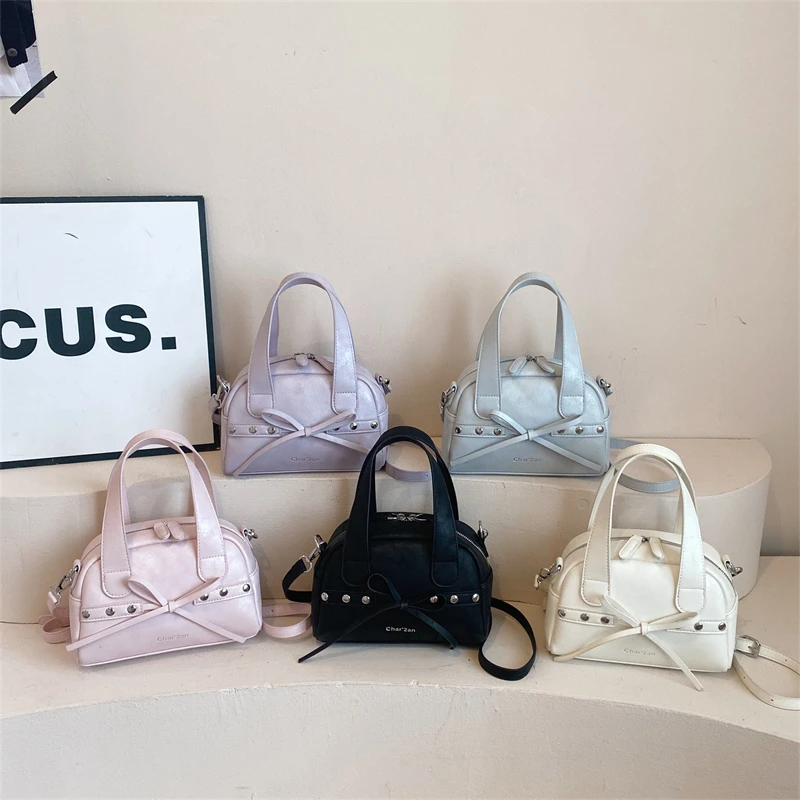 New Trendy Y2K Lavender Cute Handbag for Women Work Small Boston Crossbody Purse Korean Purple Female Girls Shoulder Bag