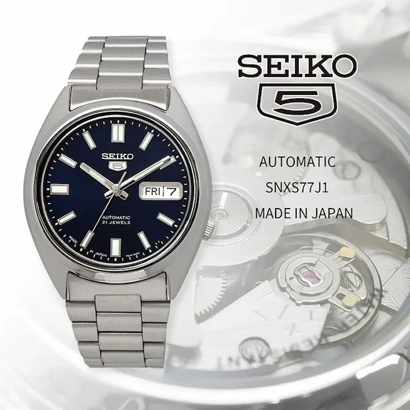 SEIKO 5 Sports SNXS77J1 Men's Automatic 37mm Blue Dial Steel Bracelet Hardlex Crystal 30M WR Luminous Day-Date 7S26 Movement