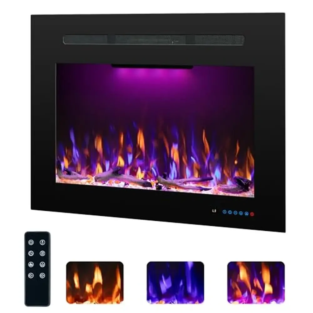 Electric Fireplace Insert with 3 Flame Colors & Top Light Thermostat Heater 750/1500W Recessed Crackling Sound Remote Control