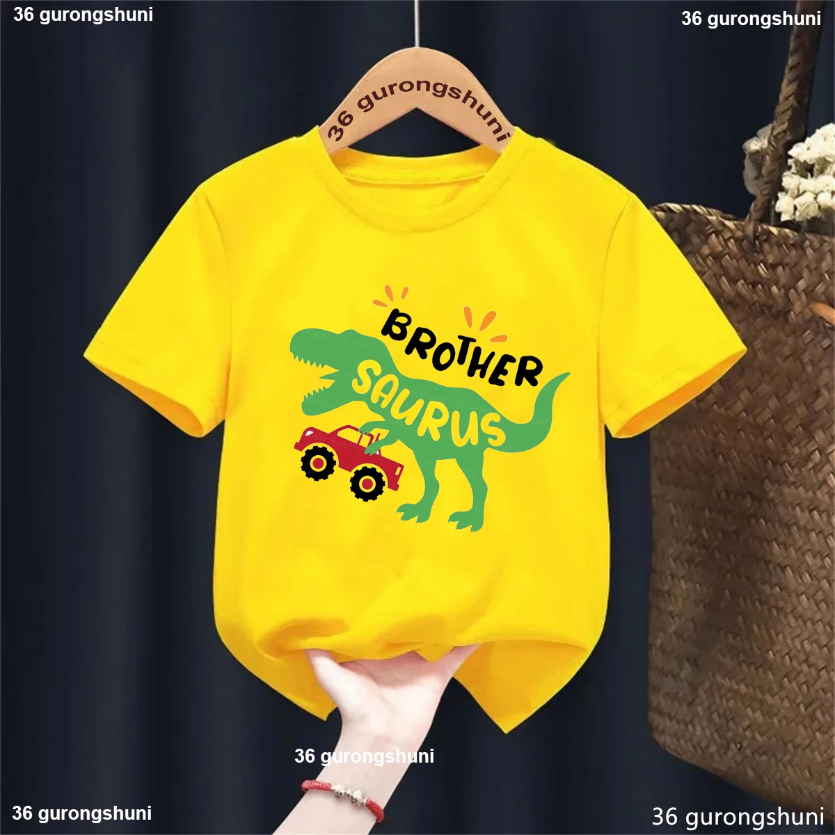 Dinosaur Kids Clothes Funny Brother Saurus Car Graphic Printed Tshirt Boys Harajuku Kawaii Kids Clothes Summer Fashion T-Shirt