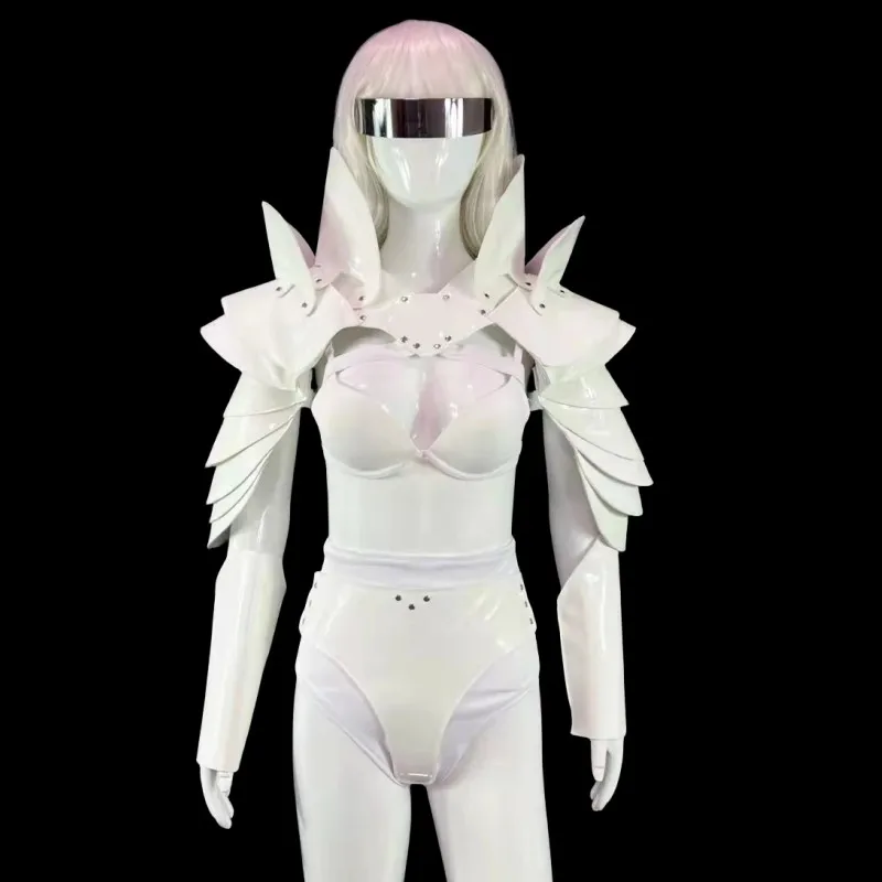 

Women Sexy Gogo Costume White Bikini Armor Nightclub Party Rave Outfit Singer Bar Stage Wear Leading Dancer Performance Clothes