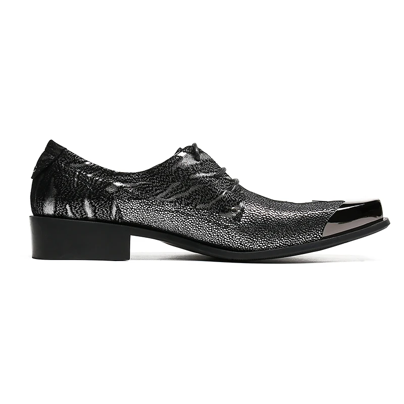 Metall Karree Herren Lederschuhe mit High Heels Echtes Leder Formale Herrenschuhe Schwarz Business Party Zapatos Hombre