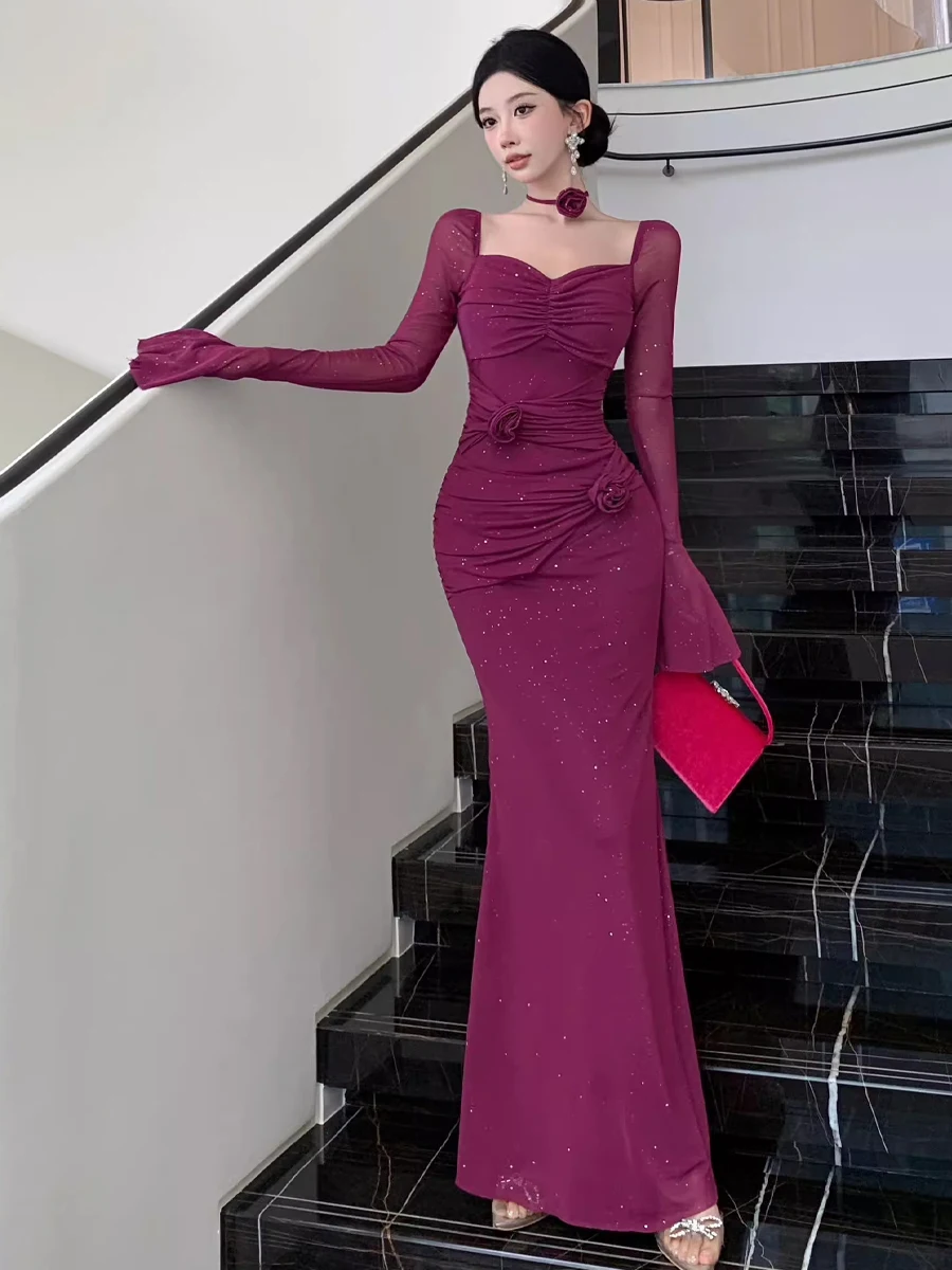 

Sexy Sister One-oulder Flared Sve Dr Ele Personali Sparkling Me Wrap around Skirt Fi Tail Evening Gown