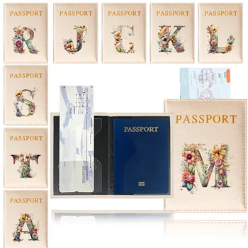 ปกหนังสือเดินทางกระเป๋าสตางค์เดินทางกันน้ําสีทอง ID Card ผู้ถือหนังสือเดินทางผู้ถือบัตรเครดิตกรณีดอกไม้รูปแบบตัวอักษร Series