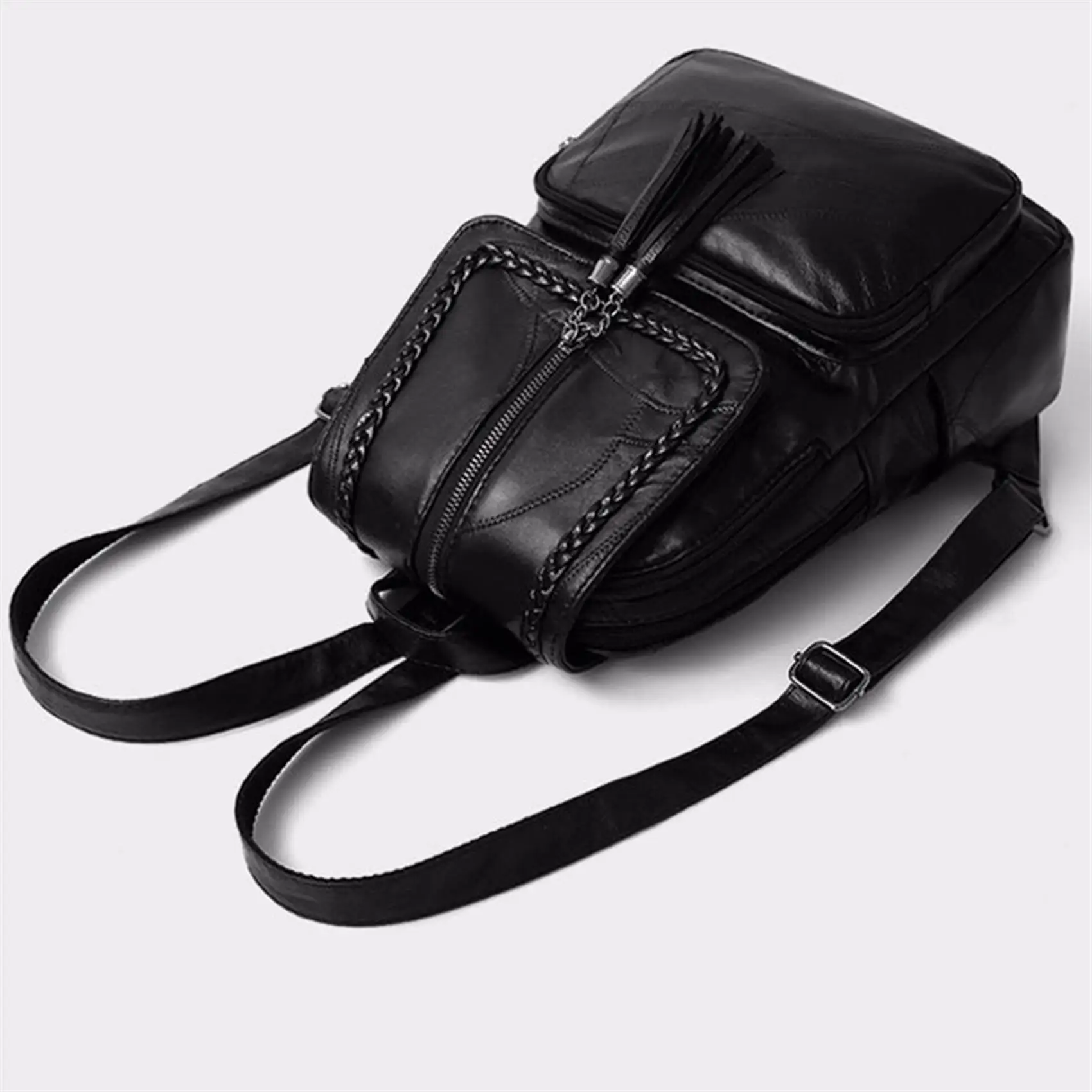 2024 Women\'s PU Leather Backpack School Bag Classic Black Waterproof Travel multi-function Shoulder Bag Rucksack