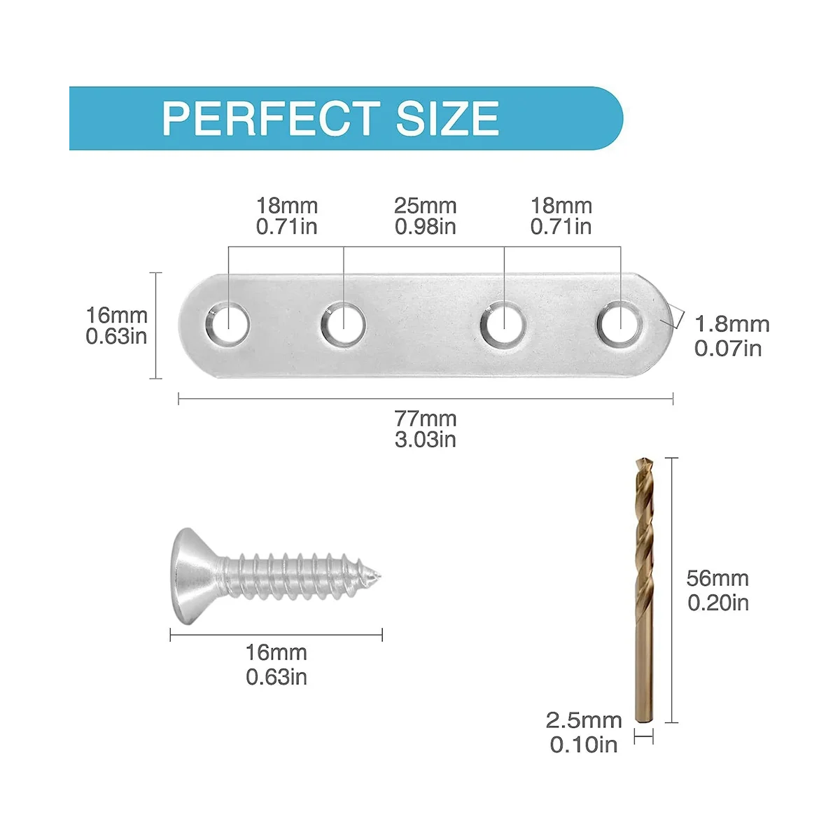 قوس مسطح من الفولاذ المقاوم للصدأ ، رمز الزاوية ، قطعة مستقيمة ، تثبيت الرف المعدني
