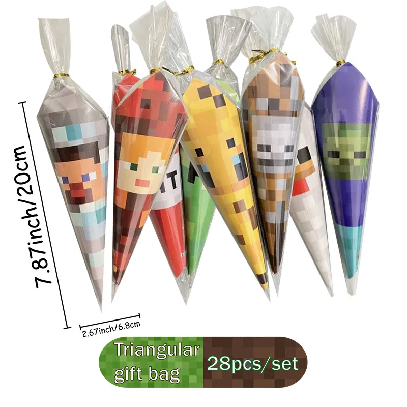 TNT touwtrekzakjes 28 stuks verpakkingen Pixel Miners stijl feestdecoratie geschikt voor snoep chocolade cadeauzakjes nieuwe verpakkingen