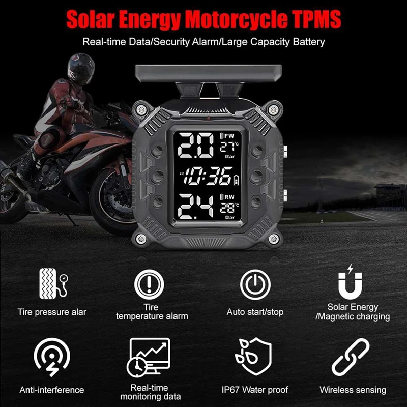 

Motorcycle Tire Pressure Monitoring With Display Motorcycle Tire Detection High Temperature Resistant Monitoring System