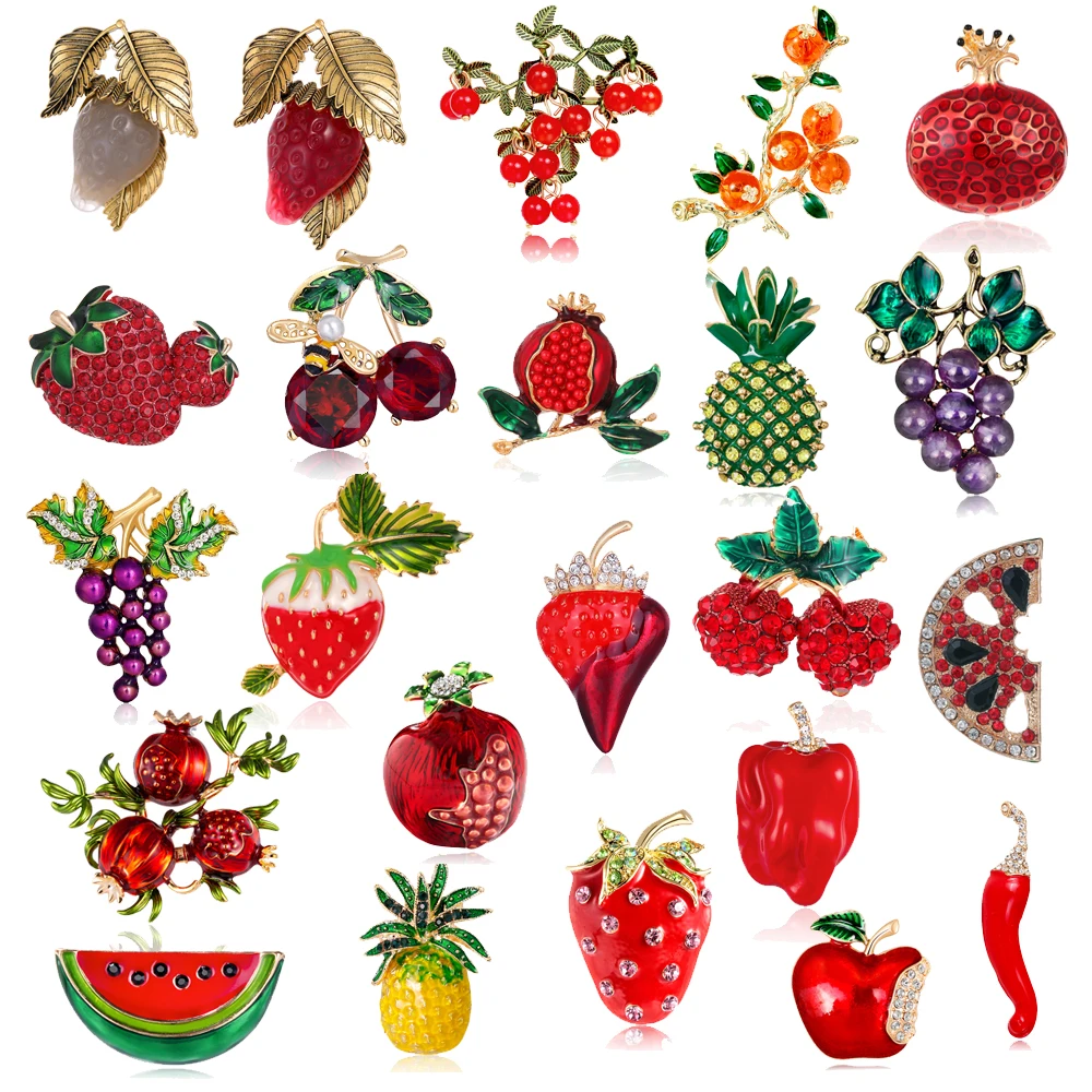 Cute brooch vegetables fruits, strawberries, pineapples, peppers, watermelons, grapes, pomegranates creative pins jewelry gift