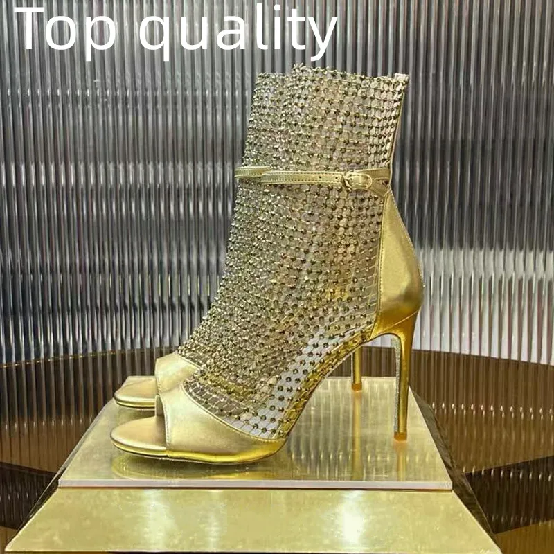 

2025 Women's Sexy high-heeled cool boots women's sandals summer thin-heeled women's party beaded decoration high-heeled women's