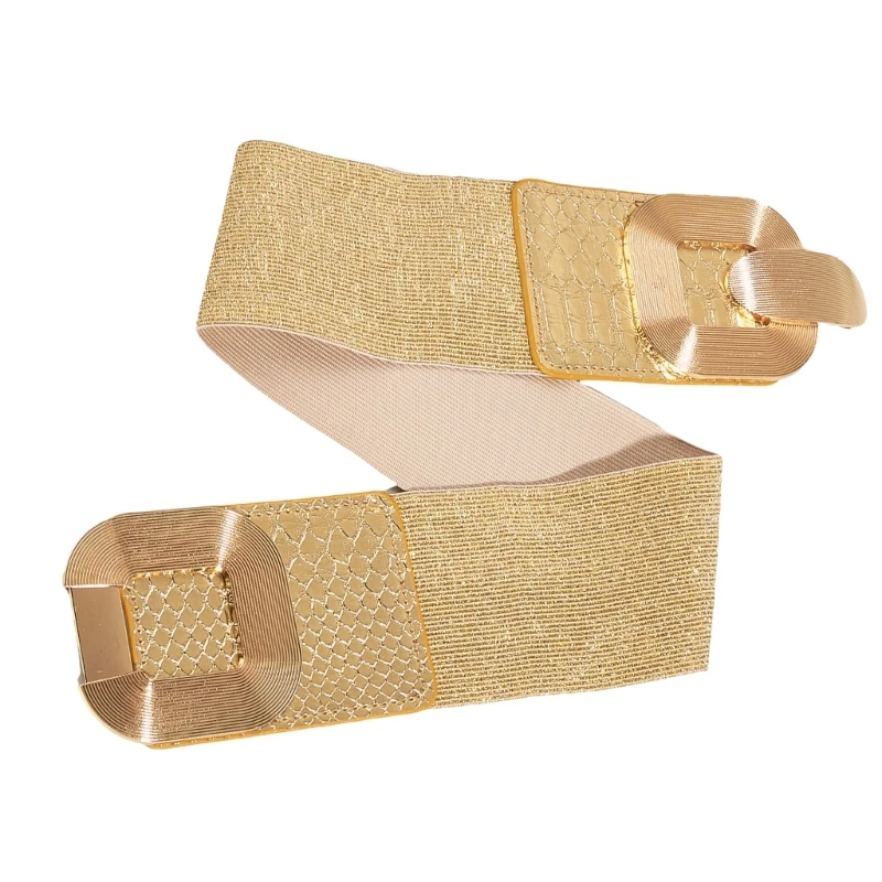 

Female Elastic Belt Simple Waist Strap with Gold Buckle Lady Daily Use Waistband
