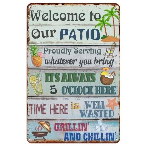 1d,Welcome To Our Patio Rules Tin Sign Welcome Barbecue Decor Retro Metal Art