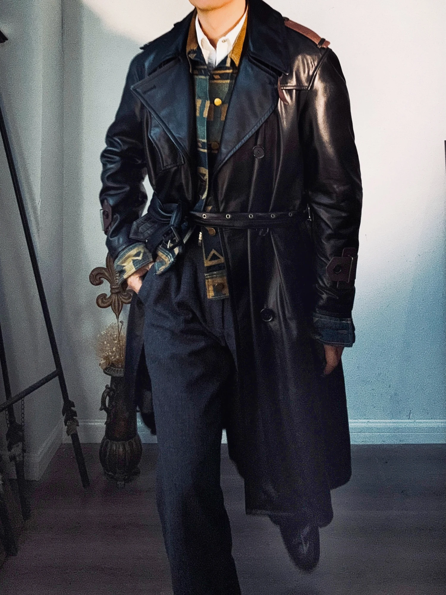 

Tailor Brando Italian Vegetable-Tanned Cowhide Classic Lapel Double Breasted Men's Genuine Leather Trench Coat