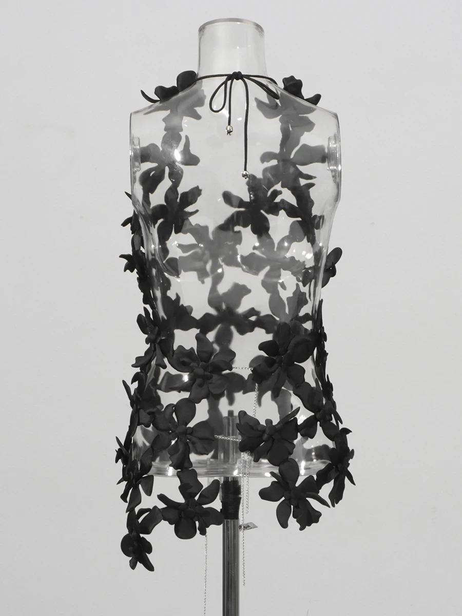 TWOTWINSTYLE Solid Hollow Out Minimalist Sexy Vests For Women V Neck Sleeveless Backless Spliced Lace Up Top Female Fashion New