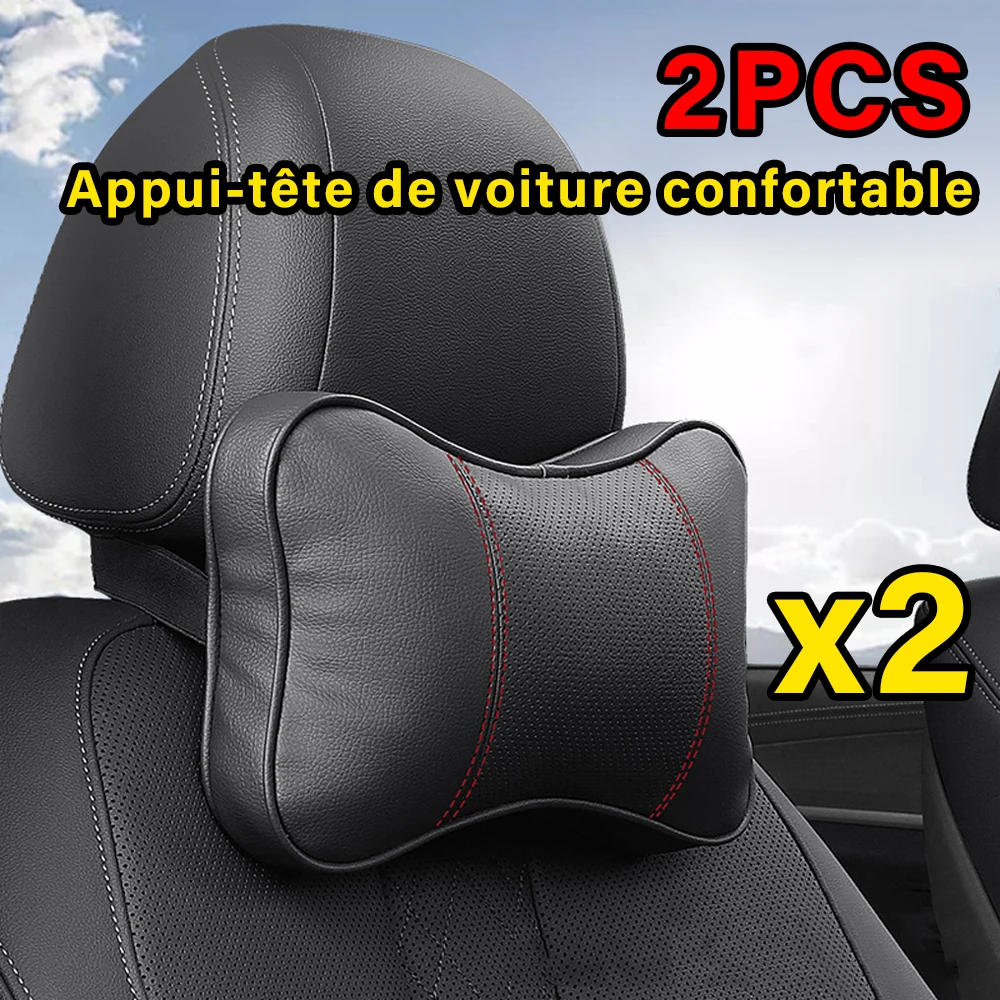

2PCS Top Quality Cowhide Car Neck Pillows Headrest Neck Pillow Support Auto Universal Seat Soft Breathable Interior Decoration