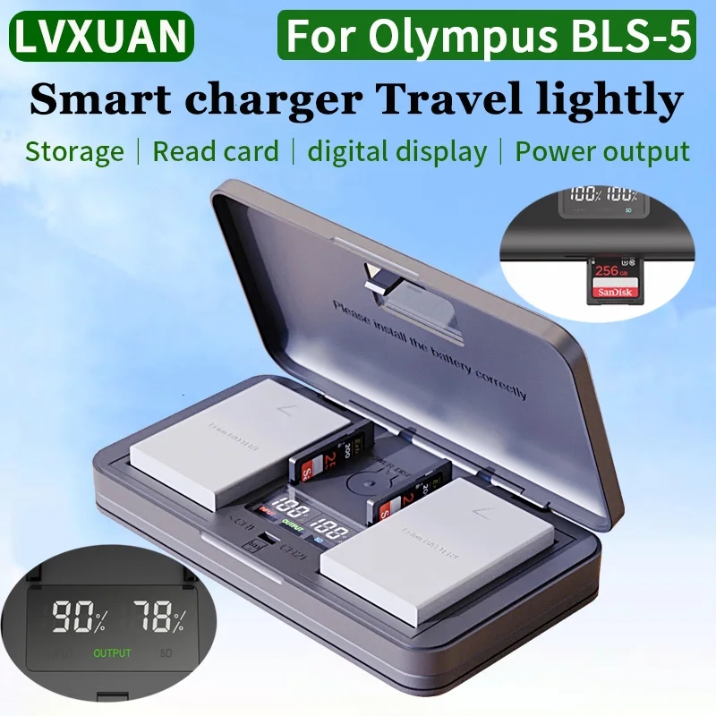 

LVXUAN BLS-5 BLS50 Battery Charger with SD Card Reading Function,for Olympus E-PL1,P3,PL3,P1,P2,E-420,E-410,EM10,PL9,PM2 cameras