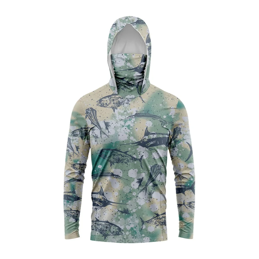 Sunscreen suit with hood and face mask long sleeved ice silk quick drying sea fishing protective suit