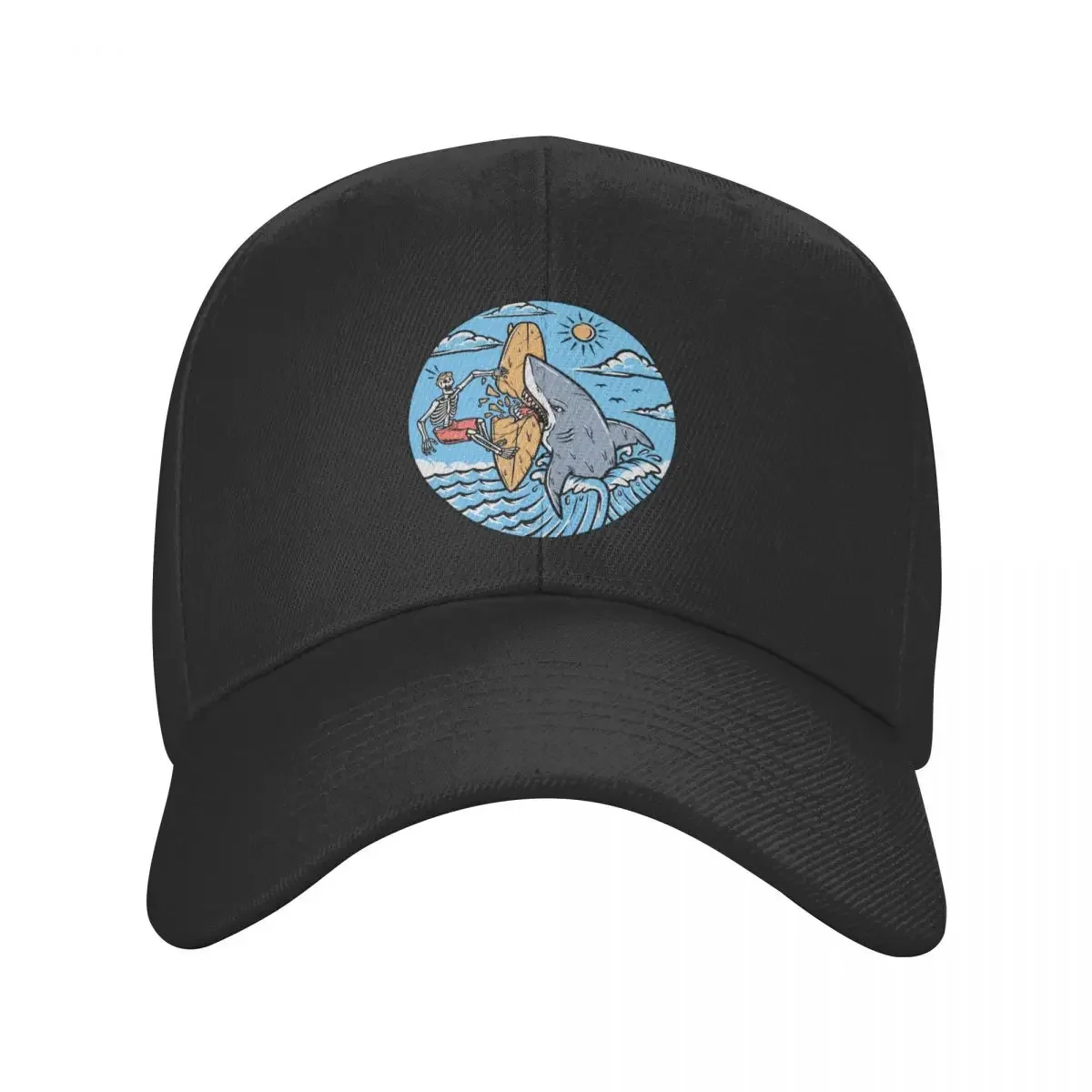 Custom Skull Surfer Attacked By Shark Baseball Cap Sports Men Women's Adjustable Dad Hat Summer Snapback Caps