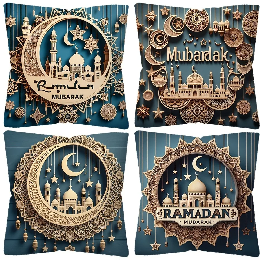 Ramadan decoration 1pcs pillowcase 3D castle crescent moon pattern printing pillow cover sofa cushion cover home room decoration